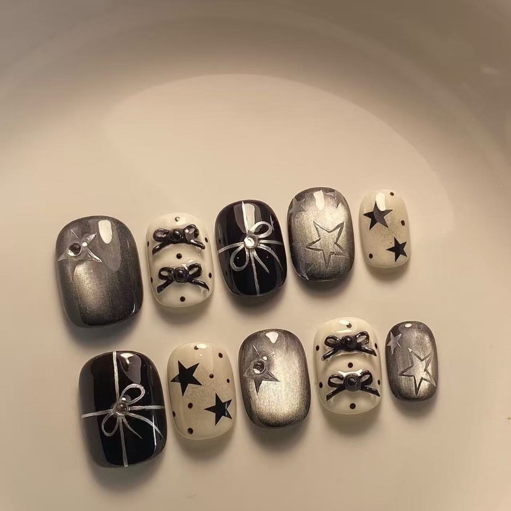Nail Art Cat Eye Simple - 10 Buah Kuku Palsu Musim Gugur