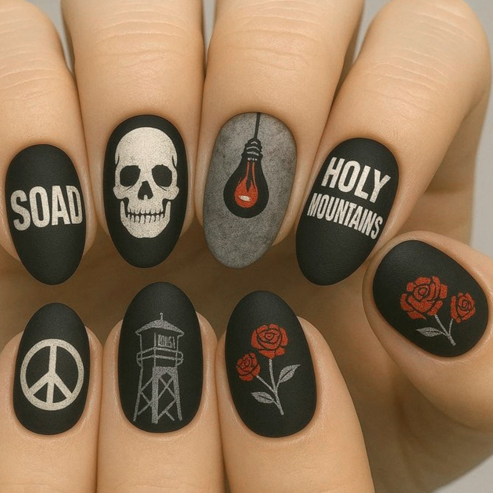 Nail Art Gothic - 24pcs Kuku Palsu Resin Matte Gothic