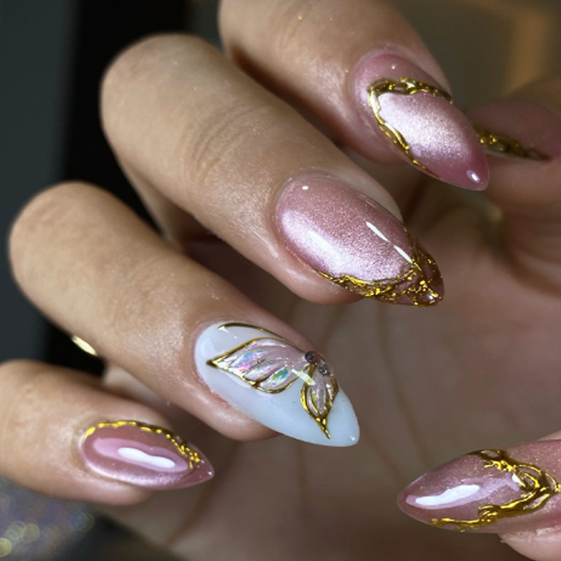 Nail Art Cat Eye Simple - Kuku Palsu Almond Cat Eye Motif