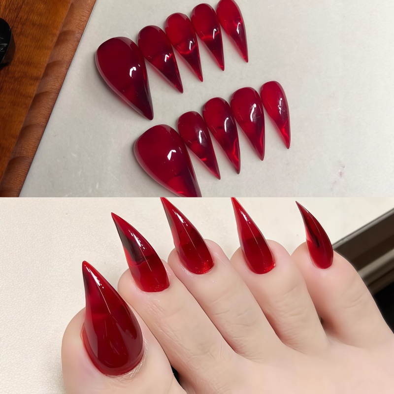 Nail Art Gothic - Kuku Palsu Stiletto Panjang, Kuku Palsu