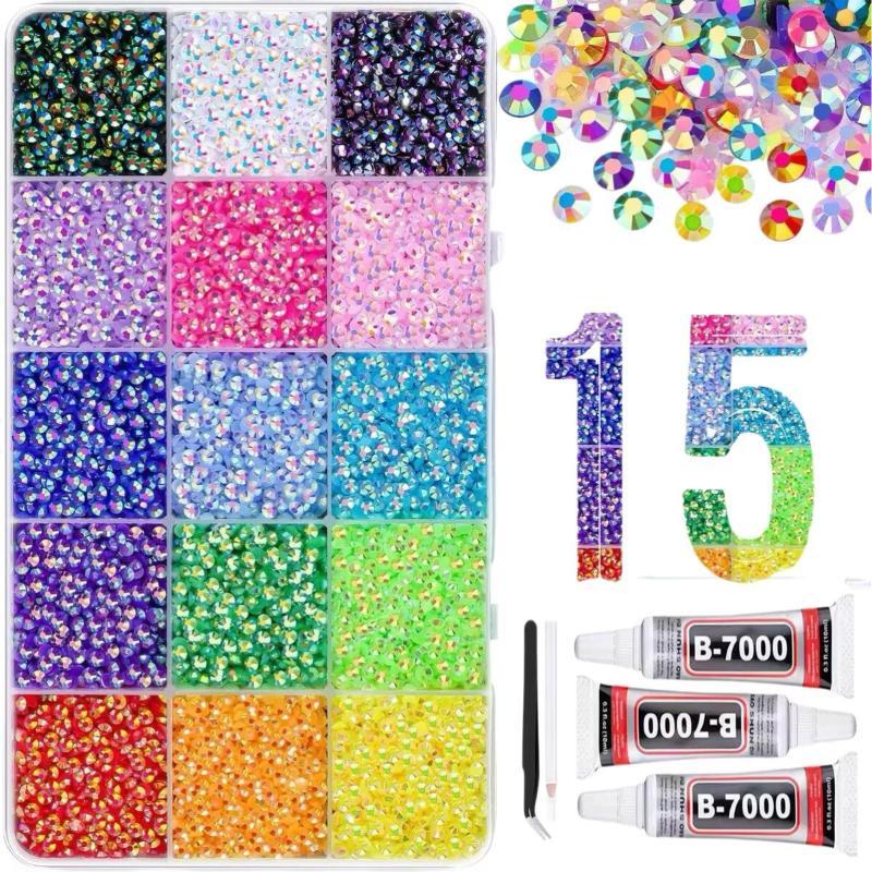 Rhinestone Nail Gem - 15 Warna Resin Rhinestone Kit Hiasan