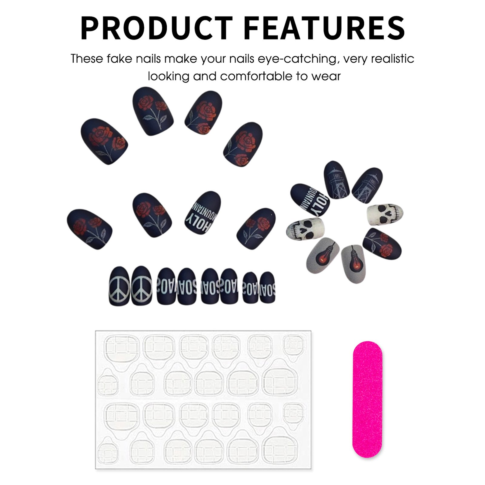24pcs Kuku Palsu Resin Matte G - Nail Art Gothic ulasan dan harga