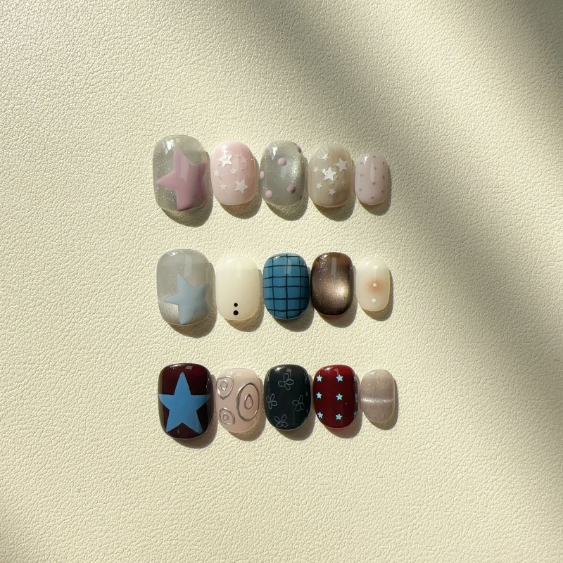 10PCS Kuku Palsu Buatan Tangan - Nail Art Cat Eye Simple ulasan dan harga