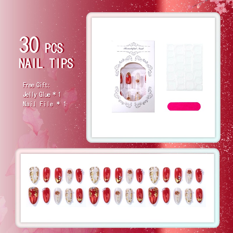 24PCS Kuku Palsu Bentuk Almond - Nail Art Cat Eye Simple ulasan dan harga