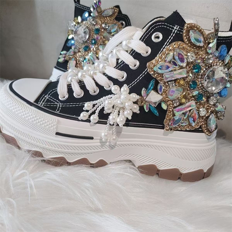 Sepatu Kanvas Bertali Hitam de - Rhinestone Nail Gem ulasan dan harga
