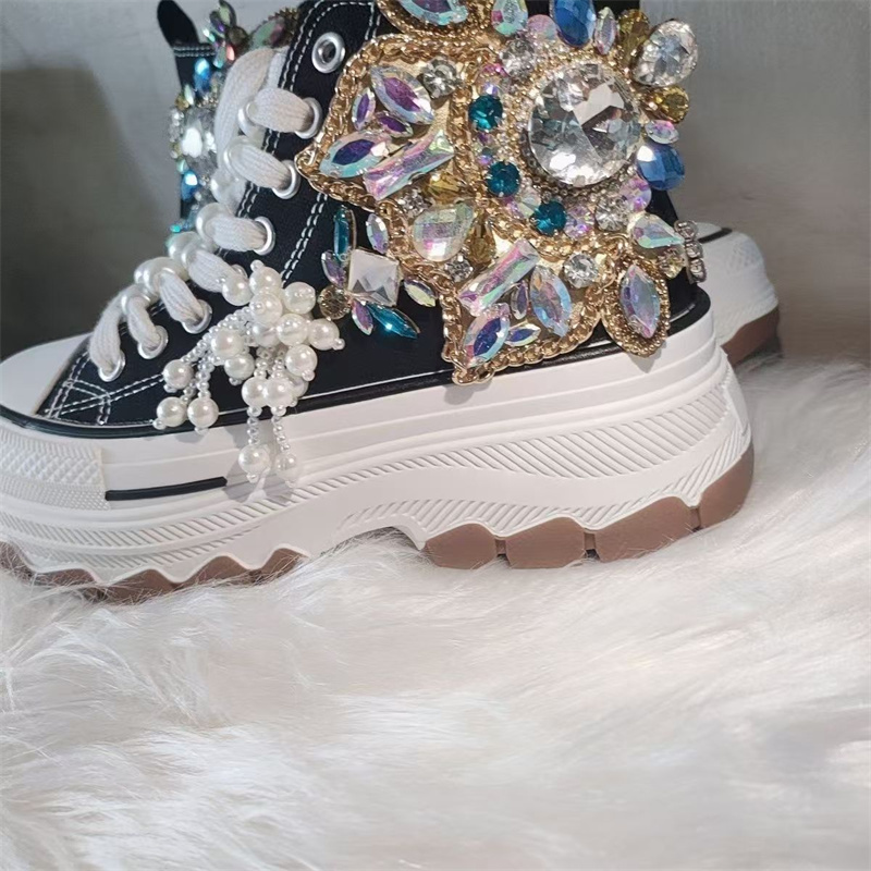 Sepatu Kanvas Bertali Hitam de - Rhinestone Nail Gem ulasan dan harga