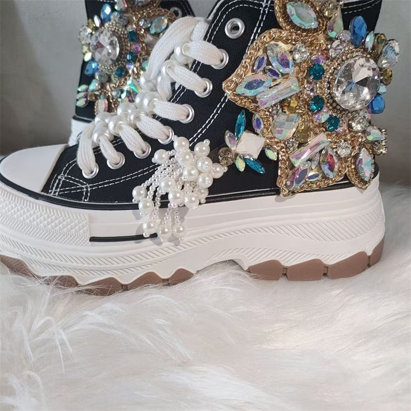 Sepatu Kanvas Bertali Hitam de - Rhinestone Nail Gem ulasan dan harga