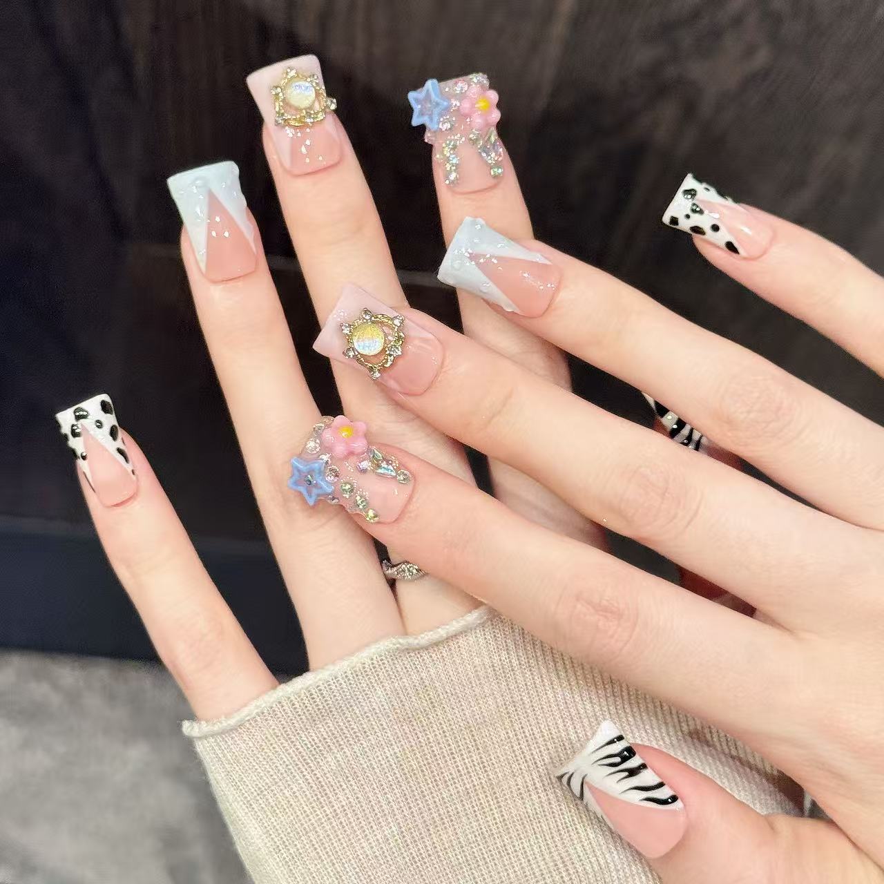 10PCS Kuku Palsu Buatan Tangan - Rhinestone Nail Gem ulasan dan harga