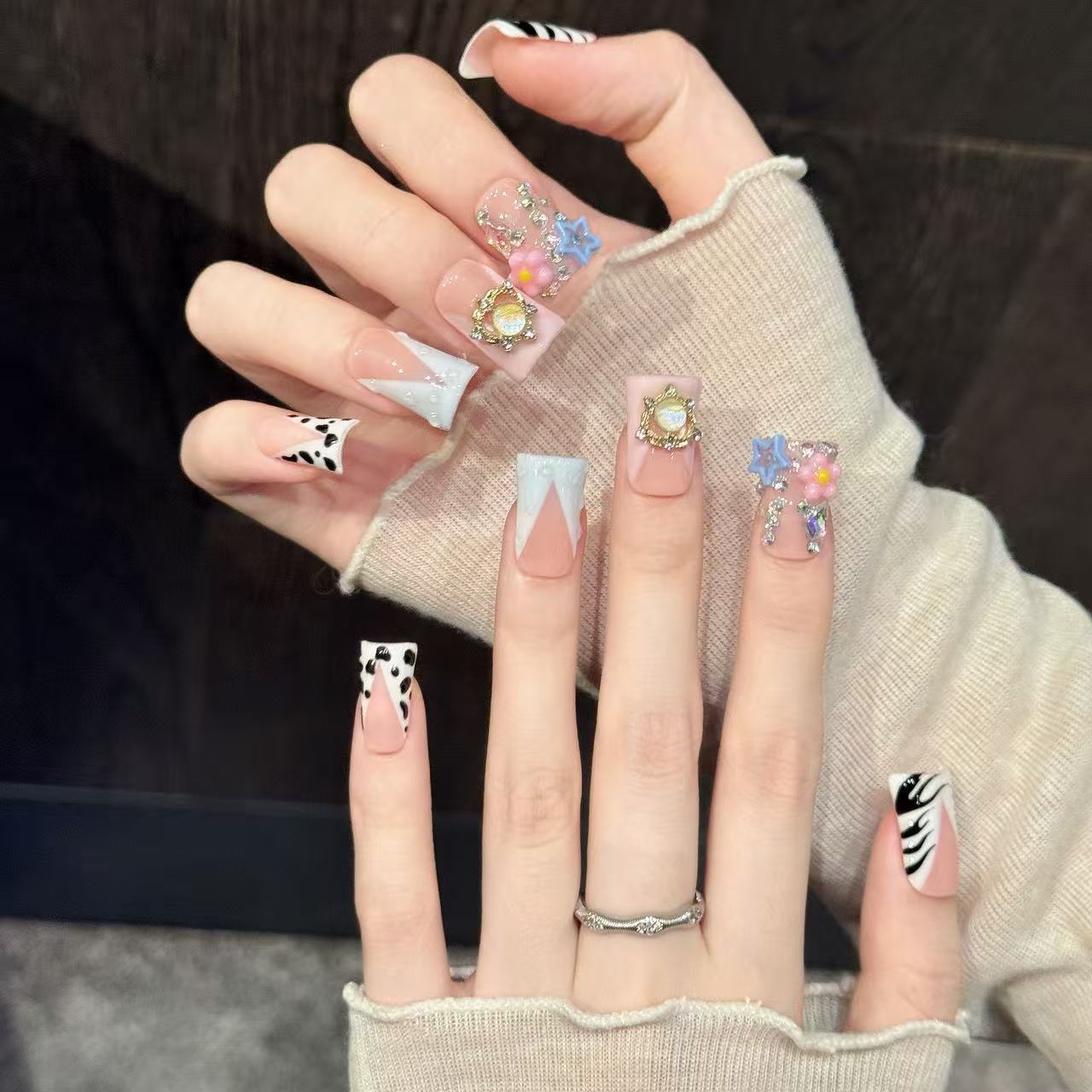 10PCS Kuku Palsu Buatan Tangan - Rhinestone Nail Gem ulasan dan harga
