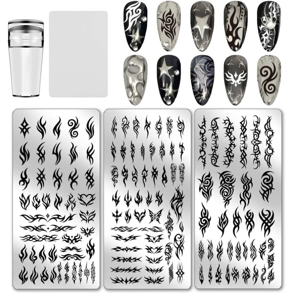 3pcs Plat Stamping Kuku Gaya T - Nail Art Gothic ulasan dan harga