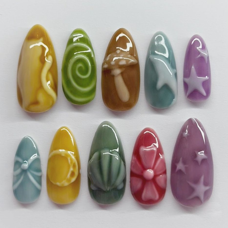 24pcs Kuku Palsu Motif Bintang - Nail Art Full Motif ulasan dan harga