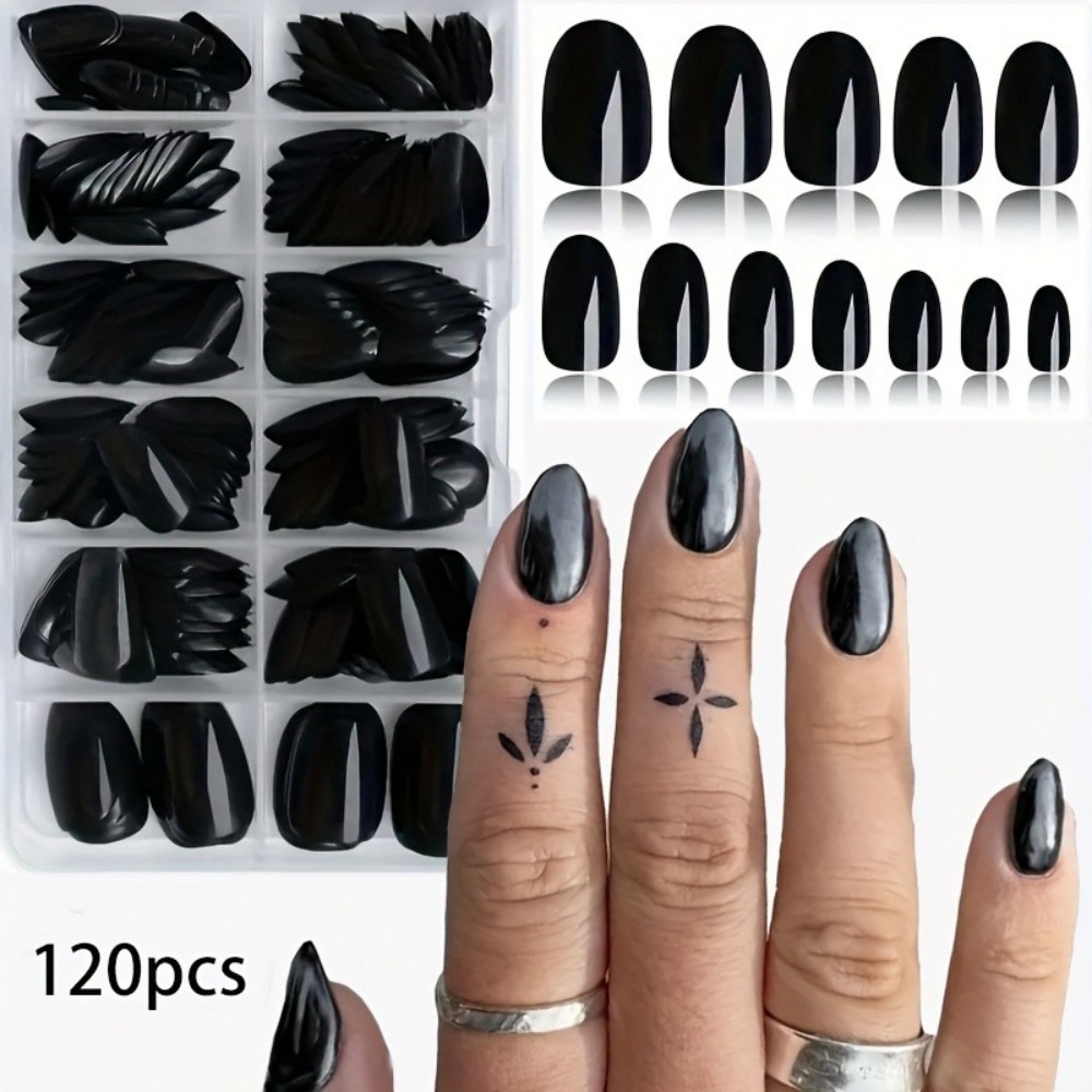 Kuku Palsu Hitam Mengkilap Mod - Nail Art Gothic ulasan dan harga