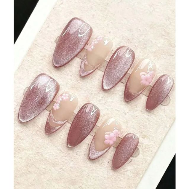 10 Pcs Kuku Palsu Almond Mediu - Nail Art Cat Eye Simple ulasan dan harga
