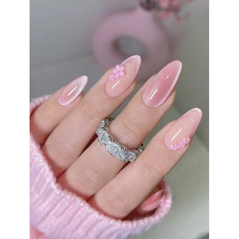 10 Pcs Kuku Palsu Almond Mediu - Nail Art Cat Eye Simple ulasan dan harga
